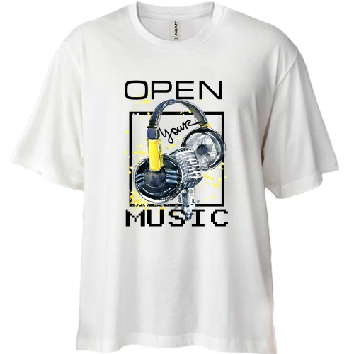 Футболка двунитка Oversize с желтым принтом «Open your music»