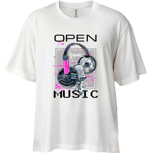 Футболка двунитка Oversize с розовым принтом «Open your music»