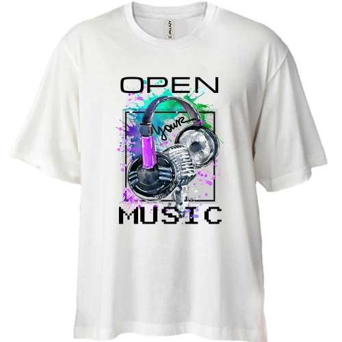 Футболка двунитка Oversize, Синий, с наушниками Open your music