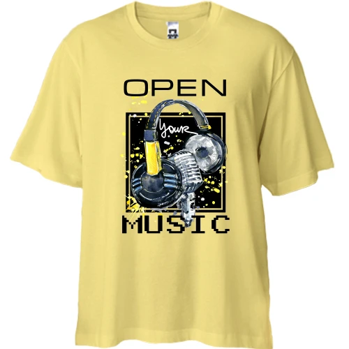 Футболка двунитка Oversize, Желтый, с наушниками Open your music (1)