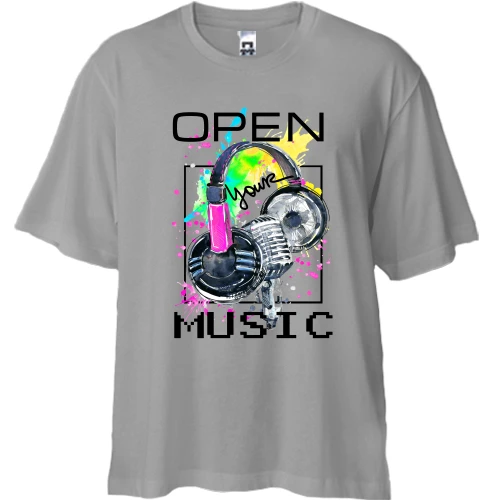 Футболка двунитка Oversize, Синий, с наушниками Open your music (2)