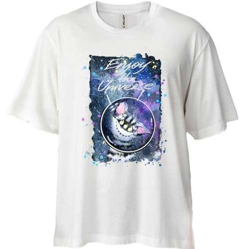 Футболка двунитка Oversize, Белый, с полосатым монстром "enjoy the universe"