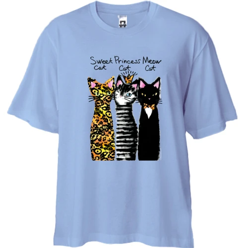 Футболка двонитка Oversize з трьома котами "sweet, princess, meow"