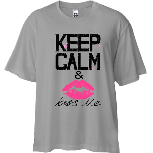 Футболка двунитка Oversize, Серый, Keep calm & kiss me
