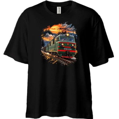 Футболка двунитка Oversize с поездом ВЛ80