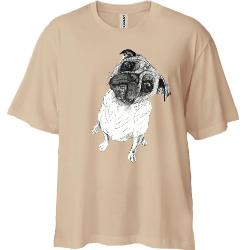 Футболка двунитка Oversize с мопсом