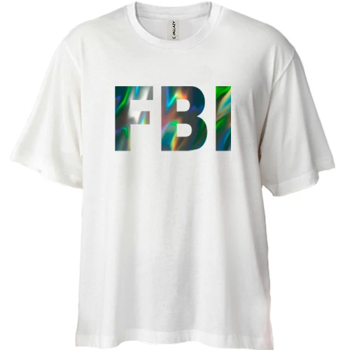 Футболка двунитка Oversize, Белый, FBI (голограмма)