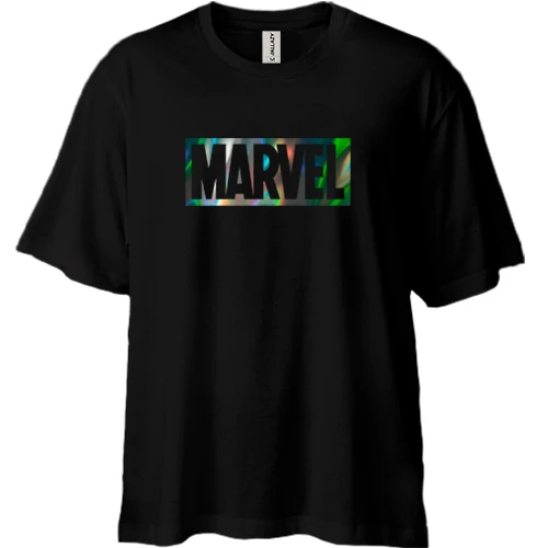 Футболка двунитка Oversize, Черный, Marvel (голограмма)