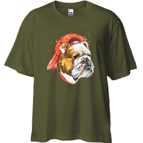 Футболка двунитка Oversize, Черный, с Бульдогом в кепке (1)