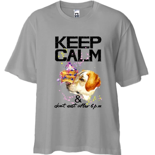 Футболка двунитка Oversize, Серый, с пойнтером "Keep calm & dont eat after 6 pm"