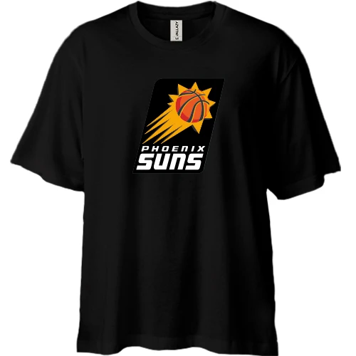 Футболка двонитка Oversize, Чорний, з м'ячем у польоті та написом Phoenix Suns