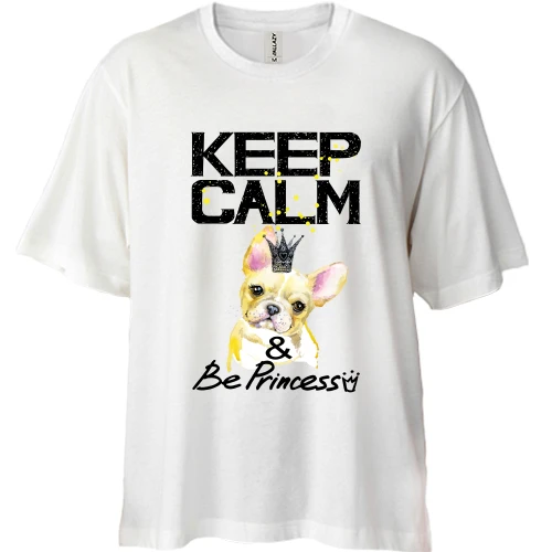 Футболка двунитка Oversize, Белый, с Французским Бульдогом (keep calm & be princess)