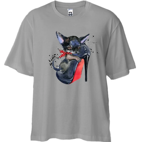 Футболка двонитка Oversize з Чихуахуа в черевику