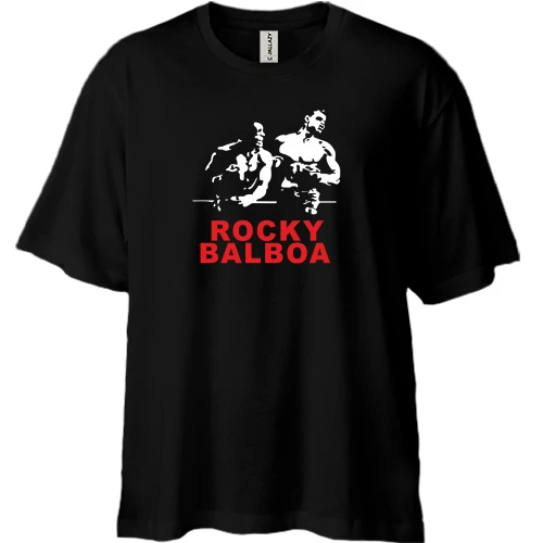 Футболка двунитка Oversize, Черный, Rocky Balboa