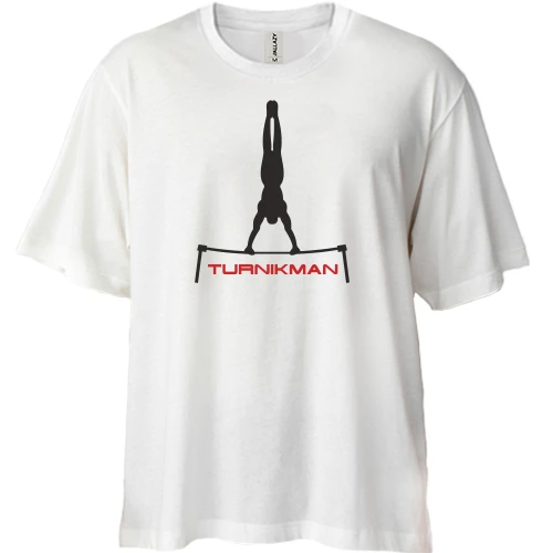 Футболка двунитка Oversize, Белый, Turnikman с чёрным силуэтом атлета