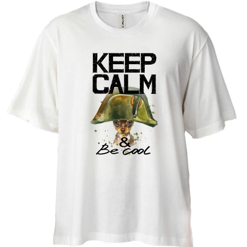 Футболка двунитка Oversize, Белый, с Чихуахуа "keep calm & be cool"