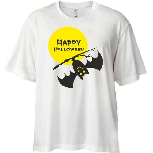Футболка двонитка Oversize, Синій, Happy Halloween з кажаном