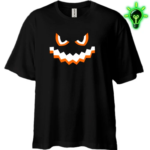 Футболка двунитка Oversize, Черный, "Evil Pumpkin Face"