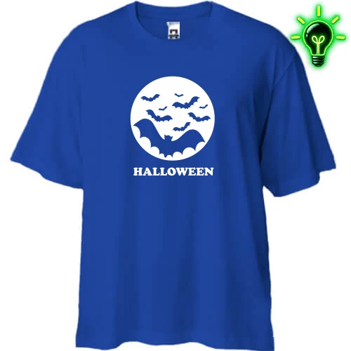 Футболка двунитка Oversize, Черный, Halloween Bats