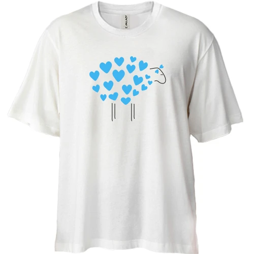 Футболка двунитка Oversize, Белый, Овечка из сердечек