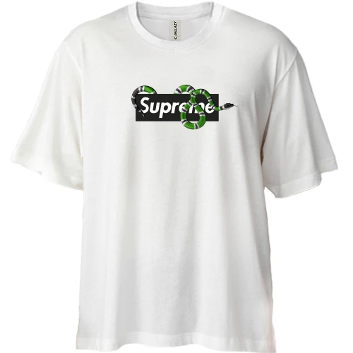 Футболка двонитка Oversize, Білий, "Supreme" зі змією