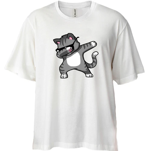 Футболка двунитка Oversize, Белый, Dabbing Cat