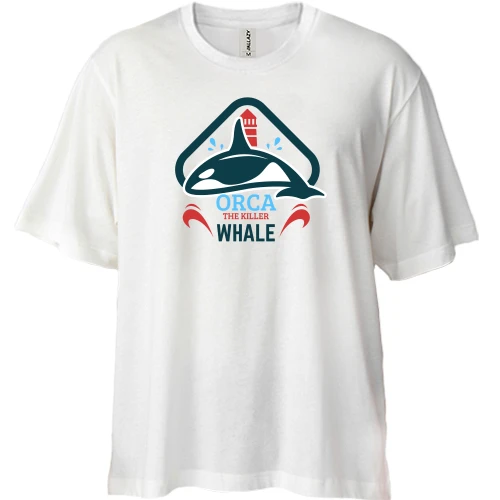 Футболка двунитка Oversize, Белый, Orca the killer whale