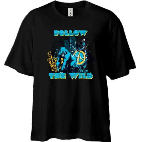 Футболка двунитка Oversize, Черный, follow the wild