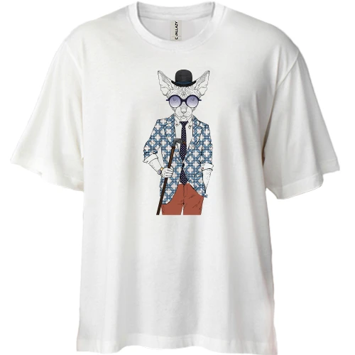 Футболка двунитка Oversize, Белый, кот сфинкс хипстер