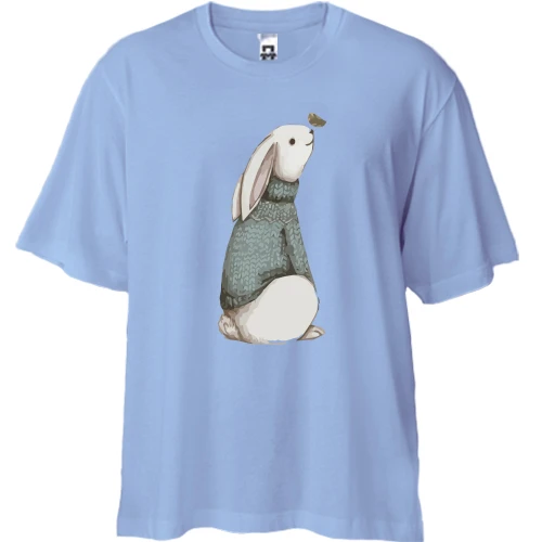 Футболка двунитка Oversize Заяц в свитере