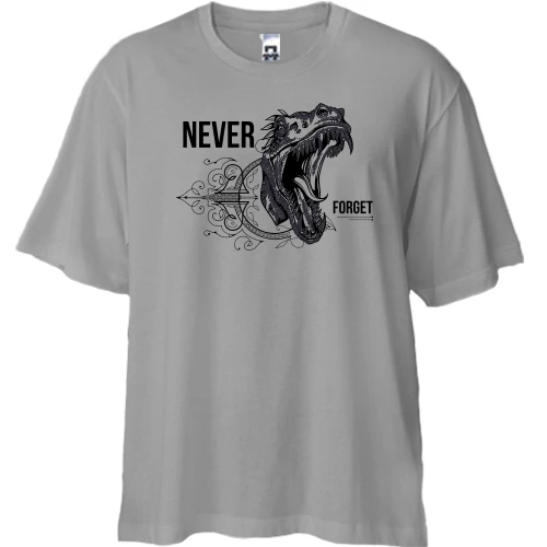 Футболка двунитка Oversize, Серый, Never forget Dinosaur