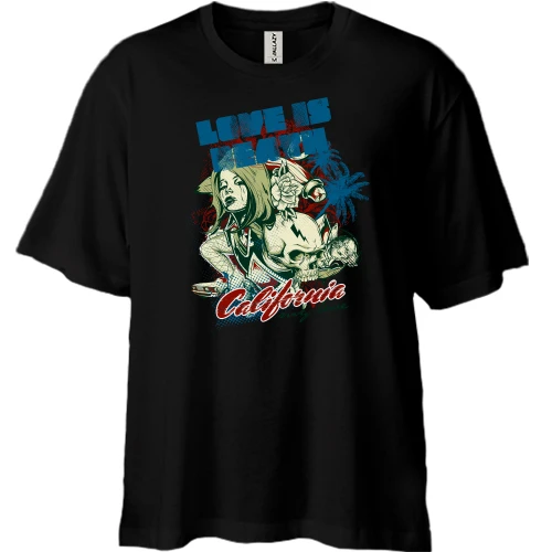 Футболка двонитка Oversize, Чорний, Love is beach California