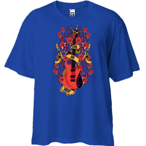 Футболка двунитка Oversize, Синий, Guns and roses