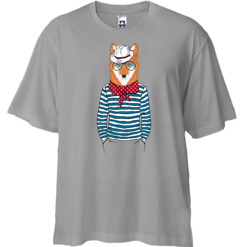 Футболка двонитка Oversize, Сірий, з лисом хіпстером