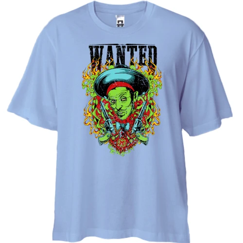 Футболка двонитка Oversize, Синій, з розбійником Wanted
