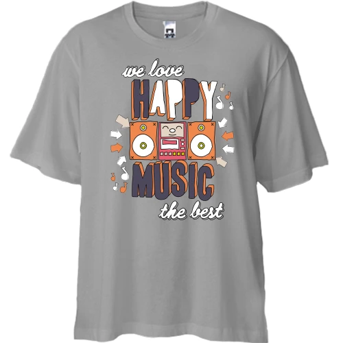 Футболка двонитка Oversize, Сірий, We love happy music the best