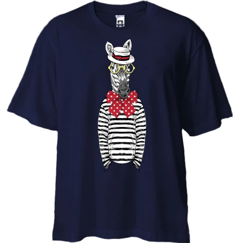Футболка двунитка Oversize, Синий, с зеброй хипстером
