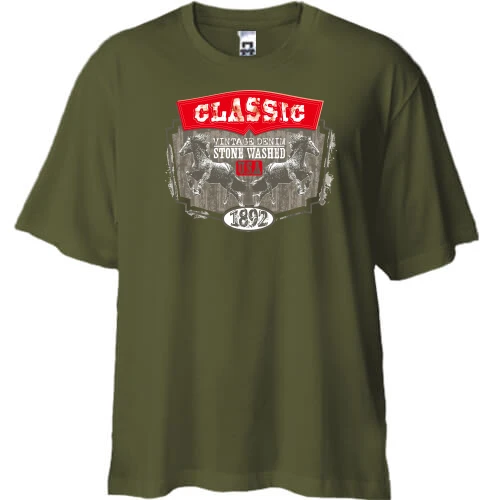 Футболка двонитка Oversize, Чорний, Stone Washed 1892 Classic