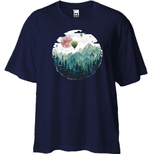 Футболка двонитка Oversize з гірським пейзажем