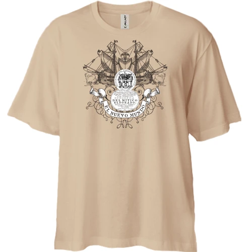 Футболка двунитка Oversize, Бежевый, с испанскими кораблями