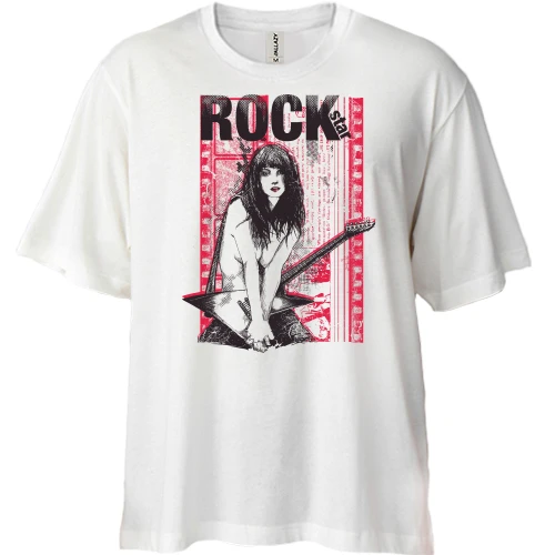 Футболка двунитка Oversize, Белый, rock star girl