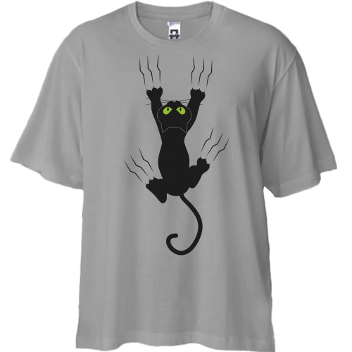 Футболка двунитка Oversize с царапающим котом