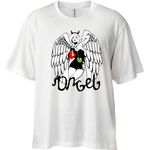 Футболка двунитка Oversize с девушкой-ангелом и рожками