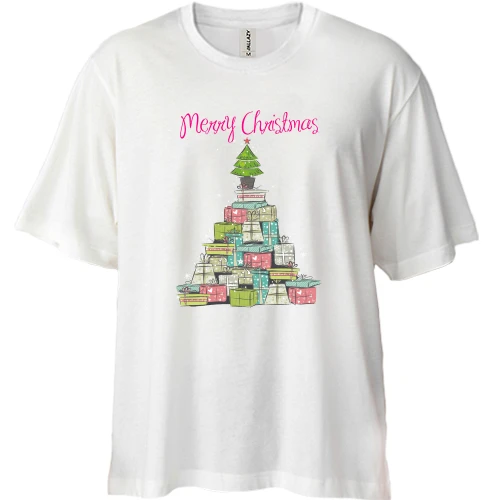 Футболка двонитка Oversize, Білий, Marry Christmas