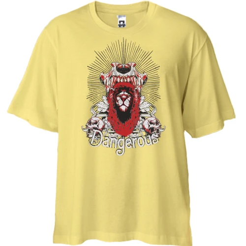 Футболка двонитка Oversize, Жовтий, з левом (dangerous)