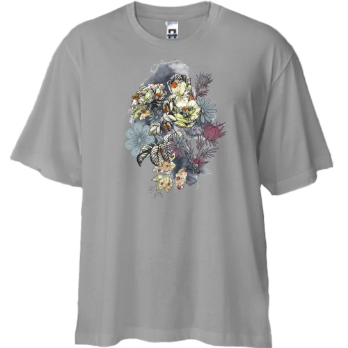 Футболка двунитка Oversize с кустом цветов