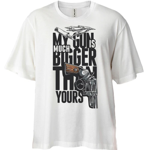 Футболка двонитка Oversize, Білий, my gun is much bigger than yours
