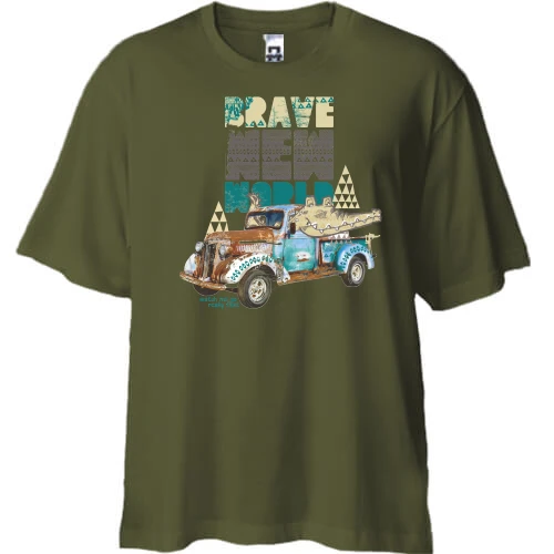 Футболка двунитка Oversize, Хаки, brave new world