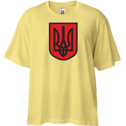 Футболка двунитка Oversize, Желтый, с красно-черным гербом Украины