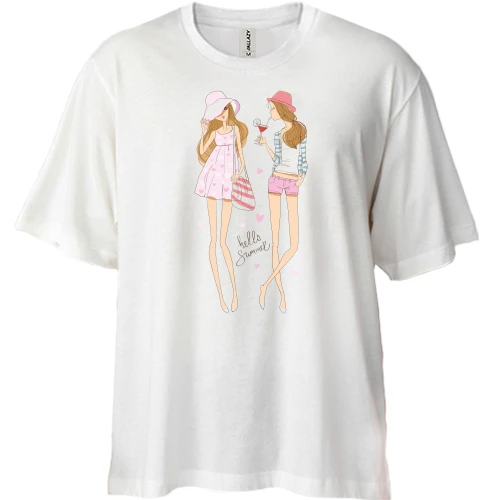 Футболка двонитка Oversize, Білий, hello summer girls